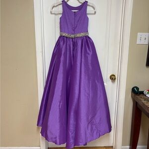 Ashley Lauren Vibrant Purple Kids Pageant Dress with Sparkling Belt